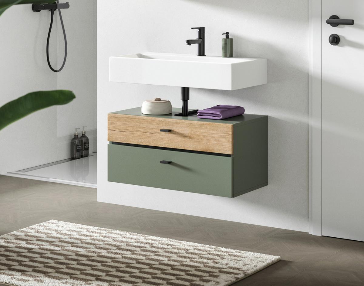 Waschbeckenunterschrank Aqua Grün/Eichefarben B: 75cm - Eichefarben/Grün, Trend, Holzwerkstoff (75/35/35cm) - MID.YOU