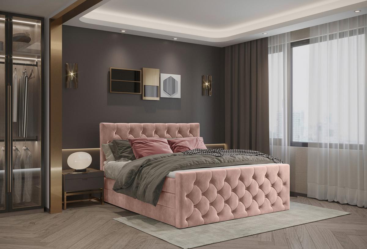 Boxspringbett Swing 14 Altrosa 140x200 Cm H2 - Beige/Schwarz, ROMANTIK / LANDHAUS, Textil (140/200cm) - James Wood