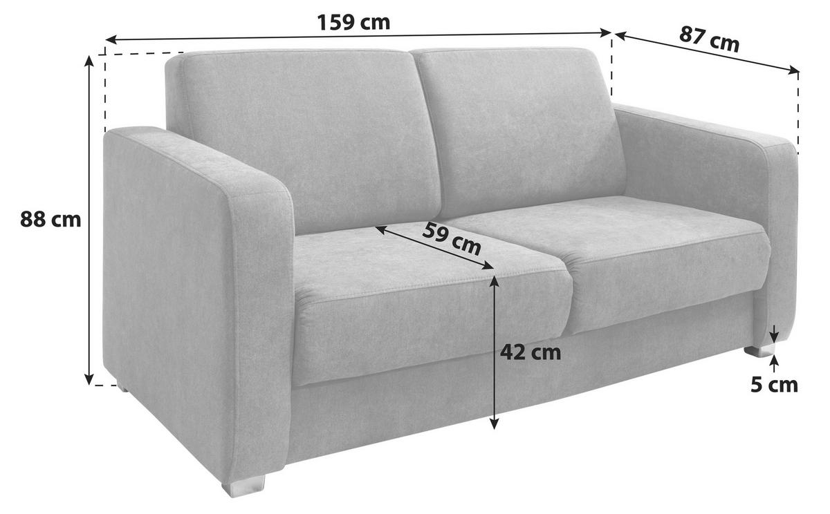 2-Sitzer-Sofa mit Schlaffunktion Mia Grau - Chromfarben/Grau, Basics, Textil (159/88/87cm) - Livetastic