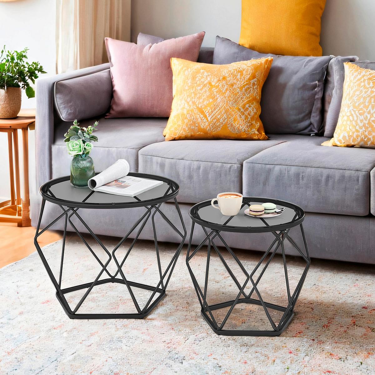 SADA KONFERENČNÁCH STOLÍKOV KOV: ČIERNY/SKLO - čierna, Trend, kov/sklo (50/39,8/50cm) - MID.YOU