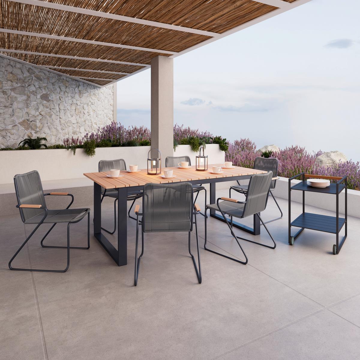 Sada záhradních křesel CLEO - šedá/barvy teak, Moderní, kov/plast (58/87/58cm) - Bessagi Garden