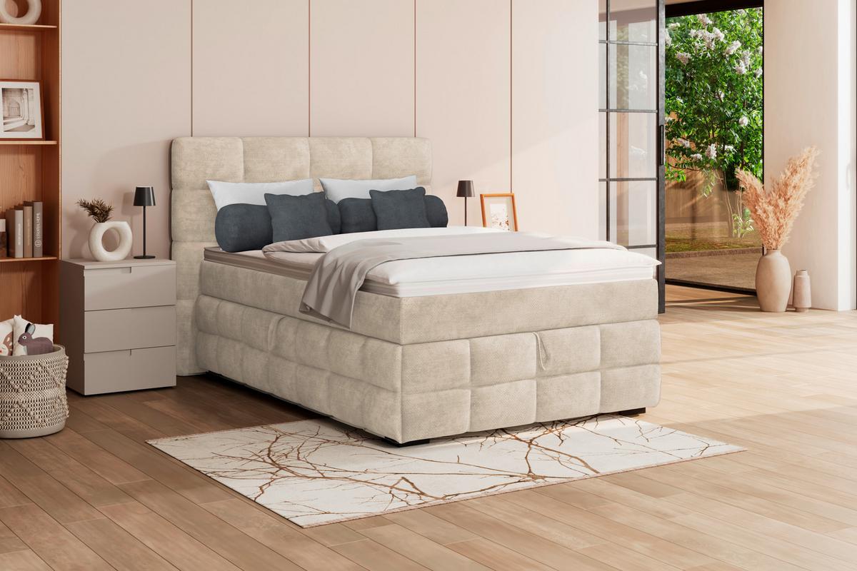 Čalouněná postel VEGA 140x200 cm, bílá - bílá/černá, Trend, dřevo/textil (140/200cm)