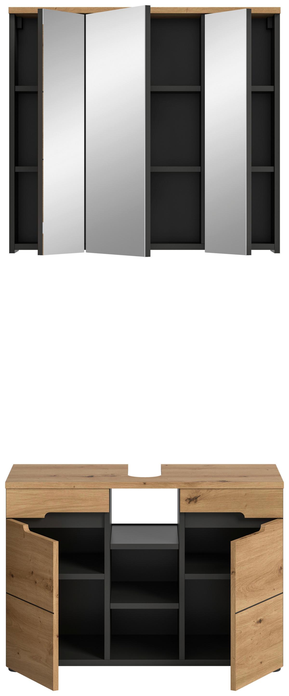 Badezimmer Canu Eiche Artisan Dekor B: 80 Cm - Schwarz/Eiche Artisan, MODERN, Glas/Holzwerkstoff (80cm) - MID.YOU