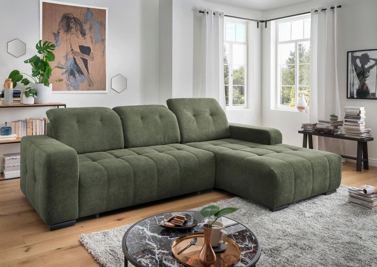 Ecksofa Vicari Dunkelgrün S: 185x292cm - Dunkelgrün/Schwarz, MODERN, Textil (185/292cm) - Livetastic