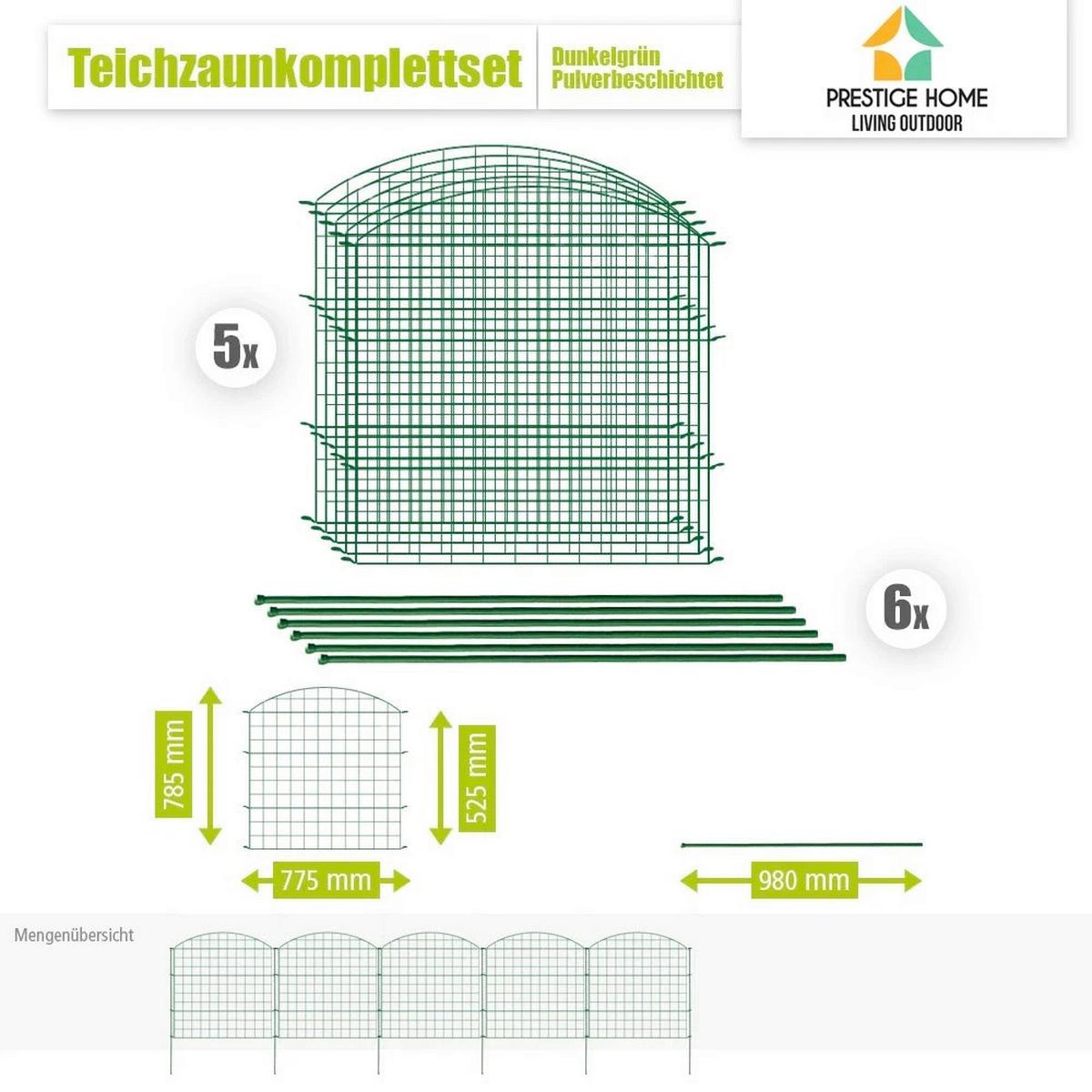 Teichzaun Oberbogen 13-teilig ca. 390x78,5 cm - Grün, Basics, Metall (85/6/78cm)
