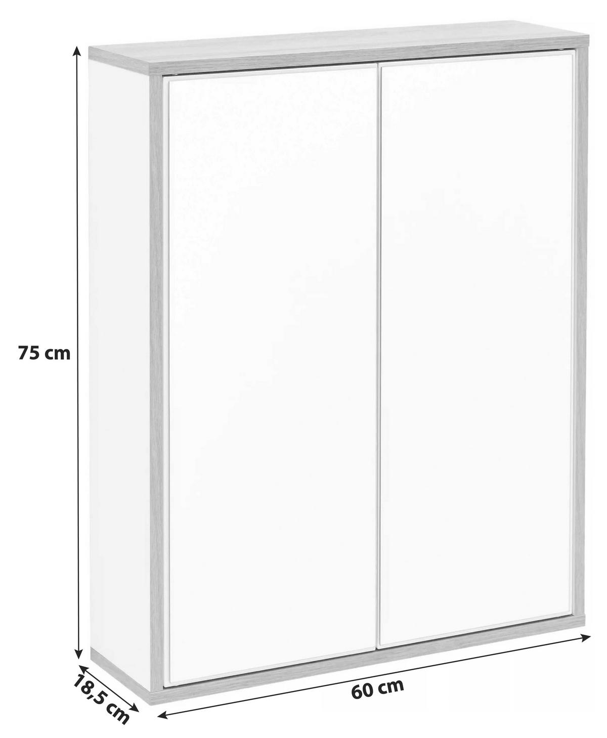 Spiegelschrank Finn 2-Türig BxHxT: 60x75x18,5 cm Weiß/Eiche - Eichefarben/Weiß, MODERN, Glas/Holzwerkstoff (60/75/18,5cm) - MID.YOU