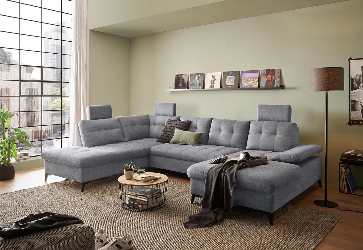 Wohnlandschaft Durban Mit Bettfunktion Grau - Schwarz/Grau, KONVENTIONELL, Textil (218/324/170cm) - MID.YOU