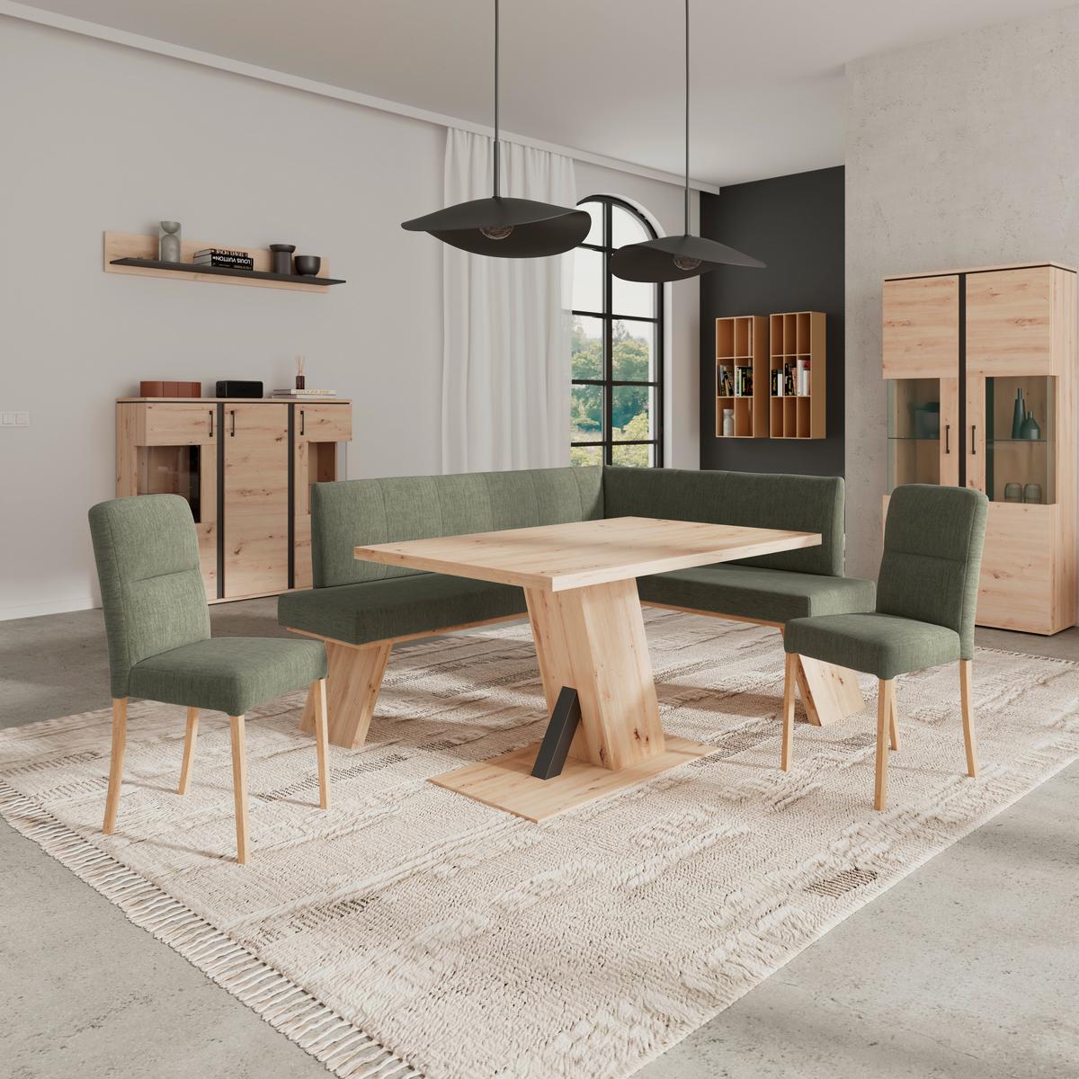 Eckbank Emma Ii Webstoff Grün, B: 160 Cm - Eichefarben/Grün, KONVENTIONELL, Holzwerkstoff/Textil (160/140cm)