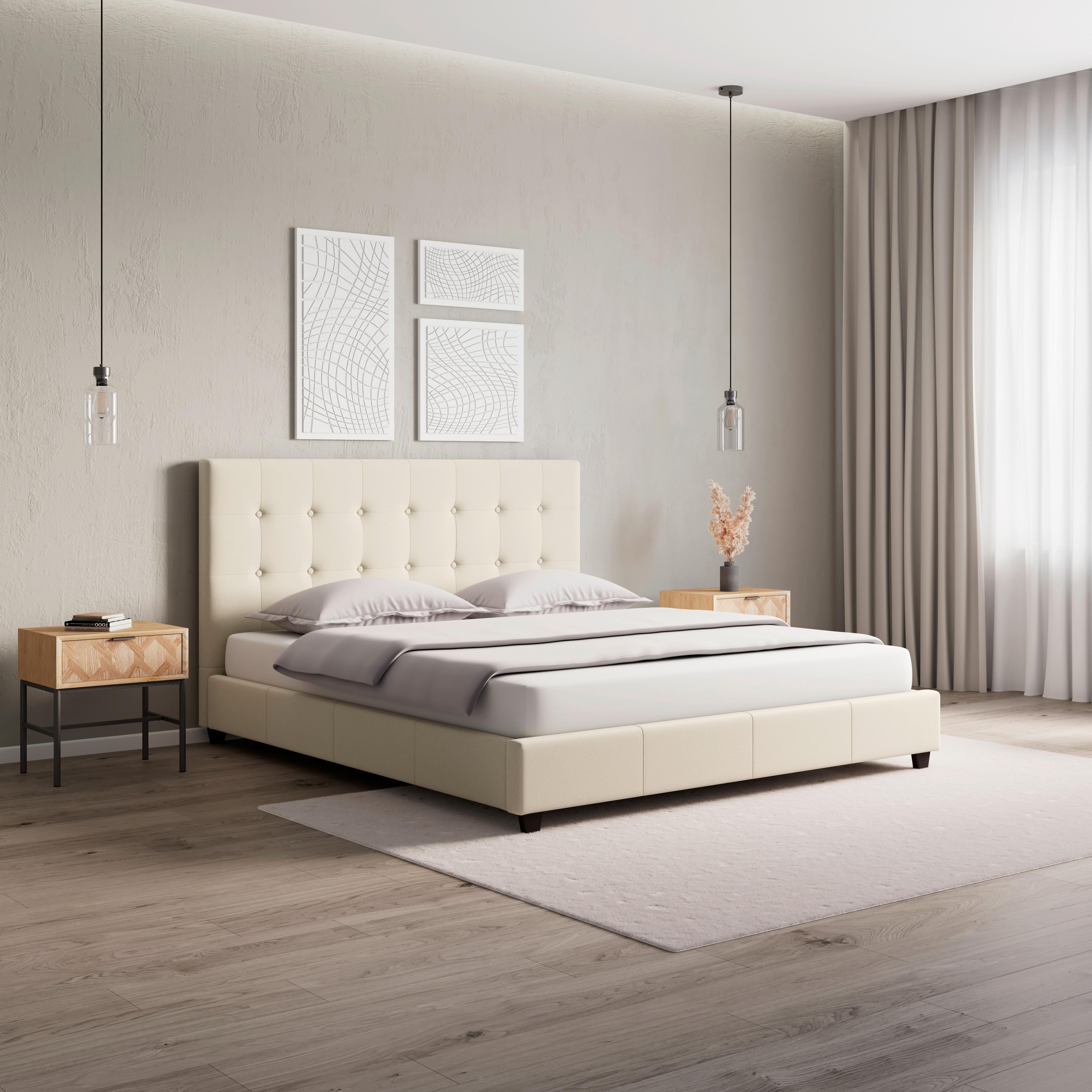 Manželská postel FREDERICO, 180x200, béžová - černá/krémová, Moderní, kompozitní dřevo/textil (180/200cm) - Bessagi Home