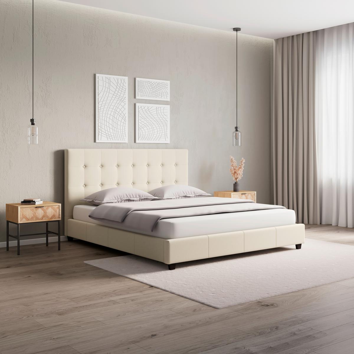 Manželská postel FREDERICO, 180x200, béžová - černá/krémová, Moderní, kompozitní dřevo/textil (180/200cm) - Bessagi Home