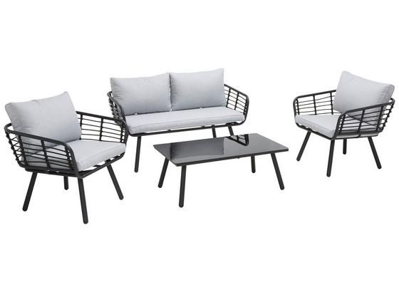 Loungegarnitur Bodrum - Dunkelgrau/Schwarz, MODERN, Glas/Textil - Ombra Loungegarnitur Bodrum - Dunkelgrau/Schwarz, MODERN, Glas/Textil - Ombra