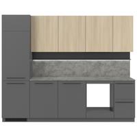 Kuchynská linka MILINO MEDIUM vrát.obkladu a LED regálu - čierna/sivá, Basics, kompozitné drevo/plast (285cm) - Visiona