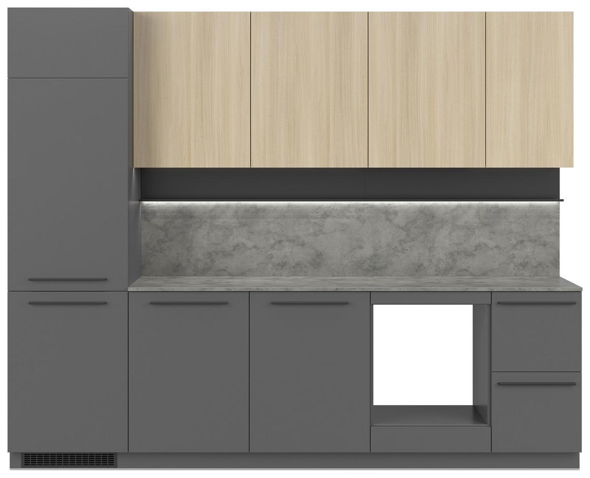 Kuchynská linka MILINO MEDIUM vrát.obkladu a LED regálu - čierna/sivá, Basics, kompozitné drevo/plast (285cm) - Visiona