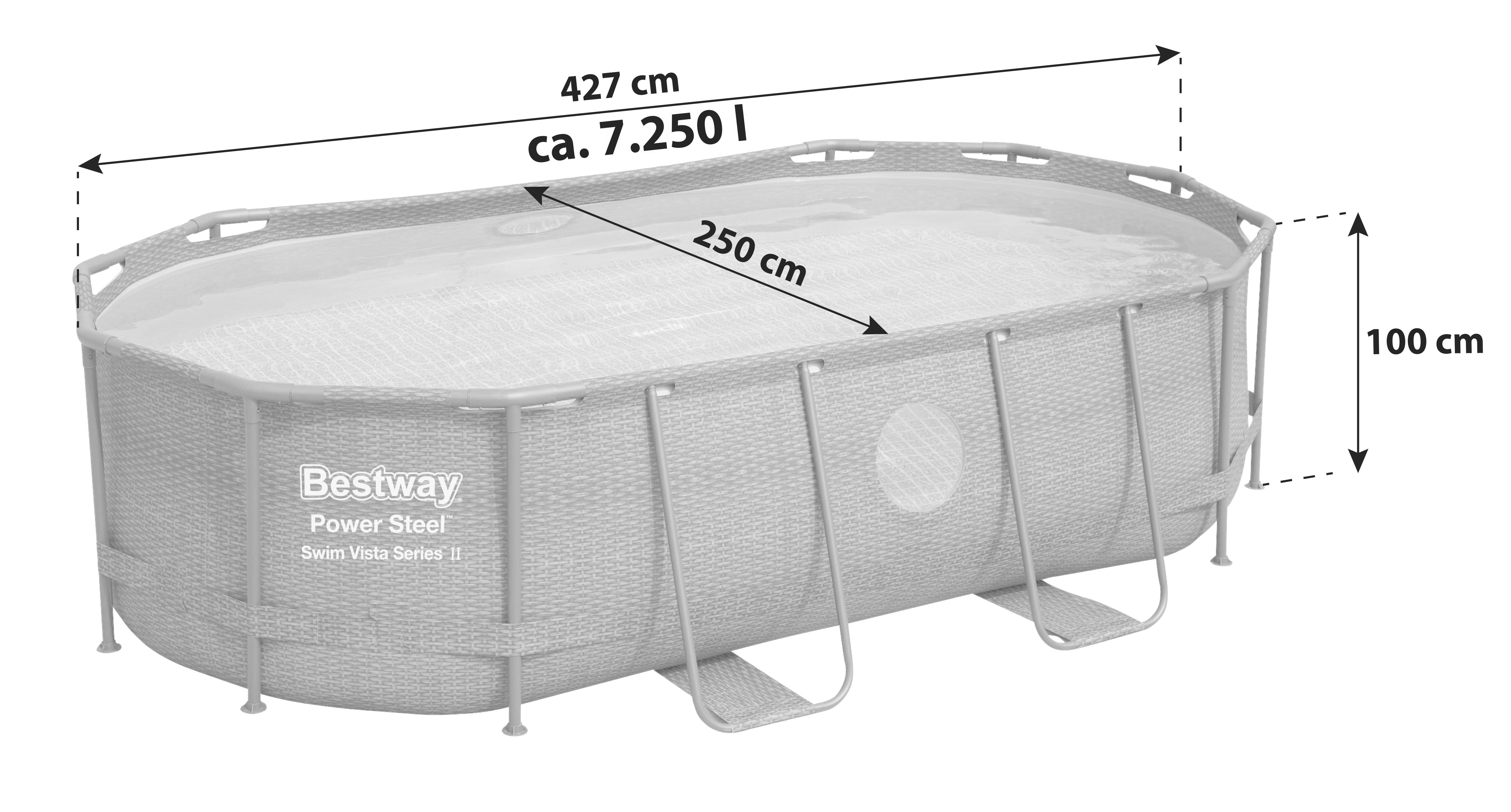 Aufstellpool Oval Swim Vista mit Pumpe L: 427 cm - Grau, MODERN, Kunststoff/Metall (427/250/100cm) - Bestway