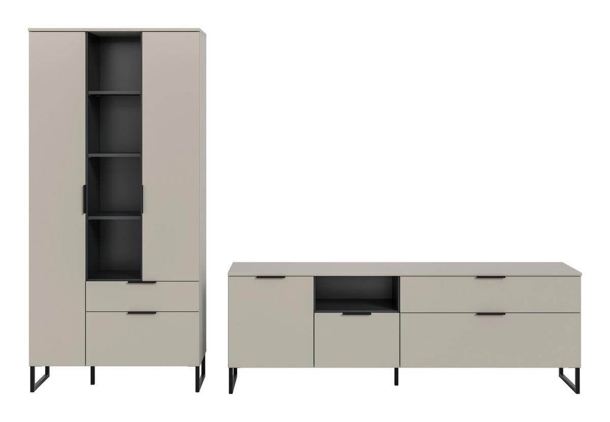 WOHNWAND Noida Kaschmirfarben B: 290cm - Kaschmir/Schwarz, Design, Holzwerkstoff (290/192/41cm) - Livetastic