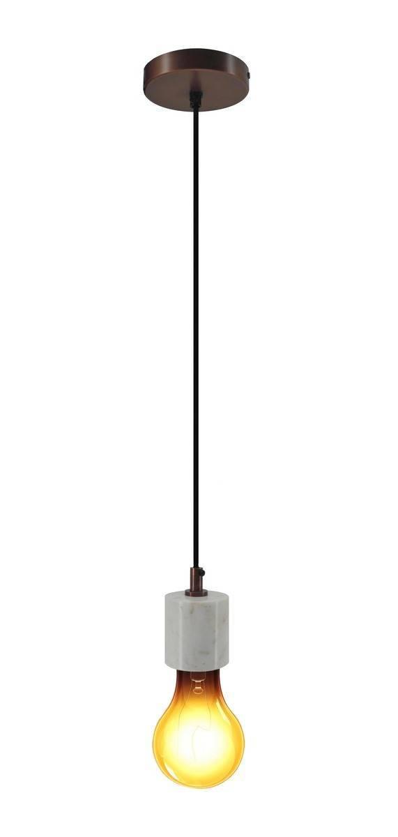Hängeleuchte Sigma H: 10,5 cm 1-Flammig Naturstein Rund - Weiß, Trend, Stein/Metall (7/7/10,5cm) - Kayoom