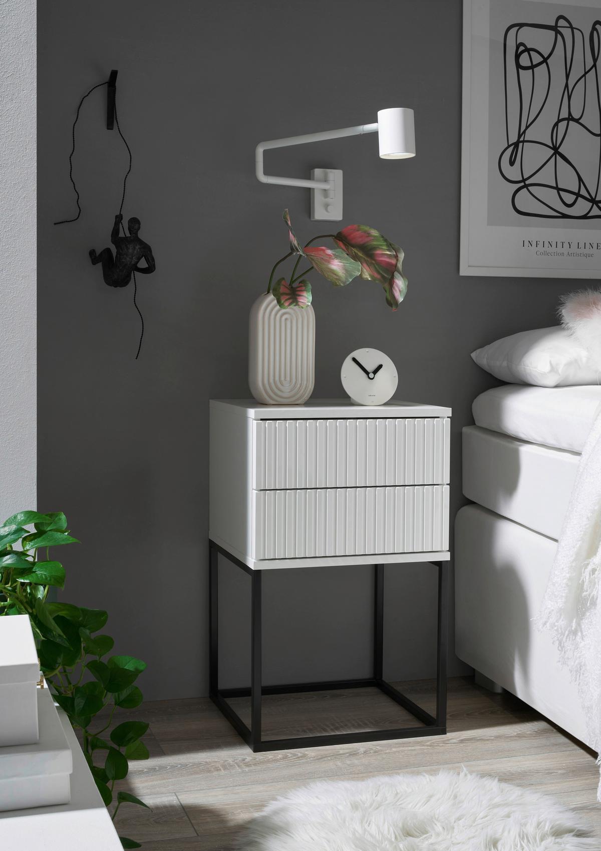 Nočný stolík MARLE biela - čierna/biela, Modern, kov/kompozitné drevo (40/65/38,5cm) - Livetastic