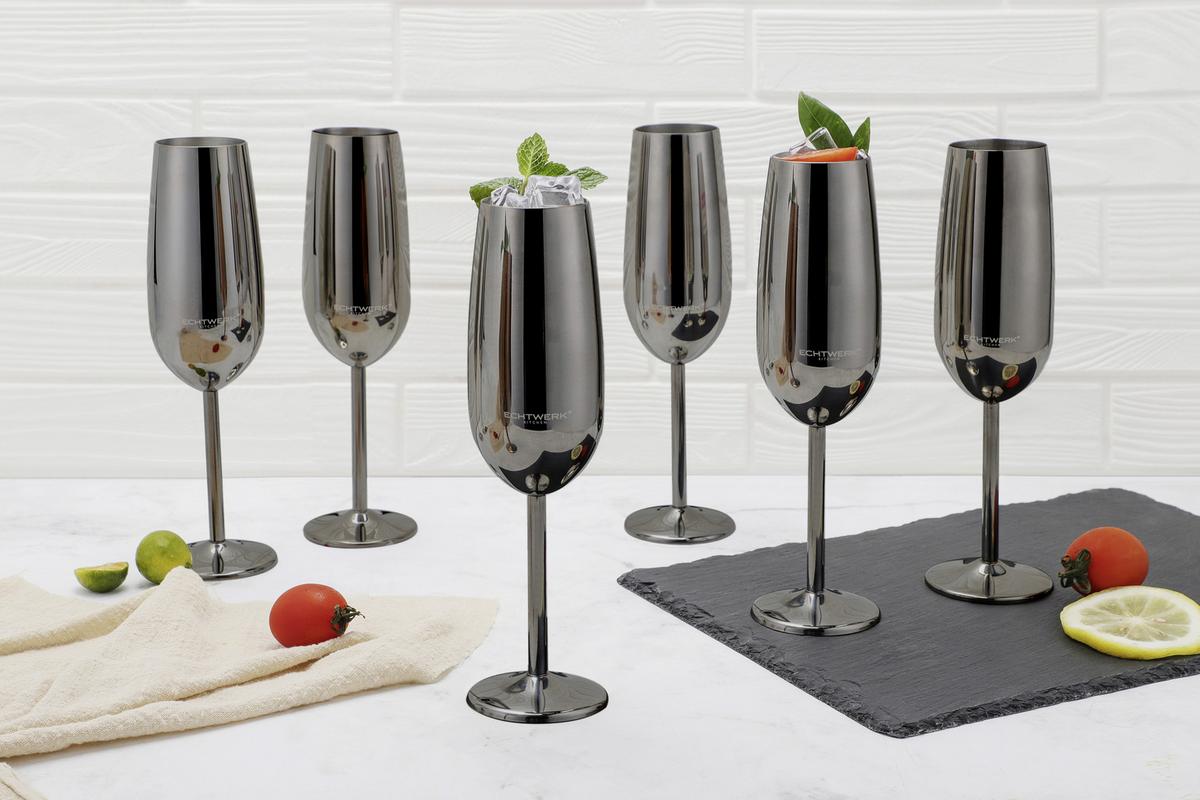 Sektglas 6er-set Je Ca. 250 Ml - Schwarz, Trend, Metall (22,5cm) - Echtwerk