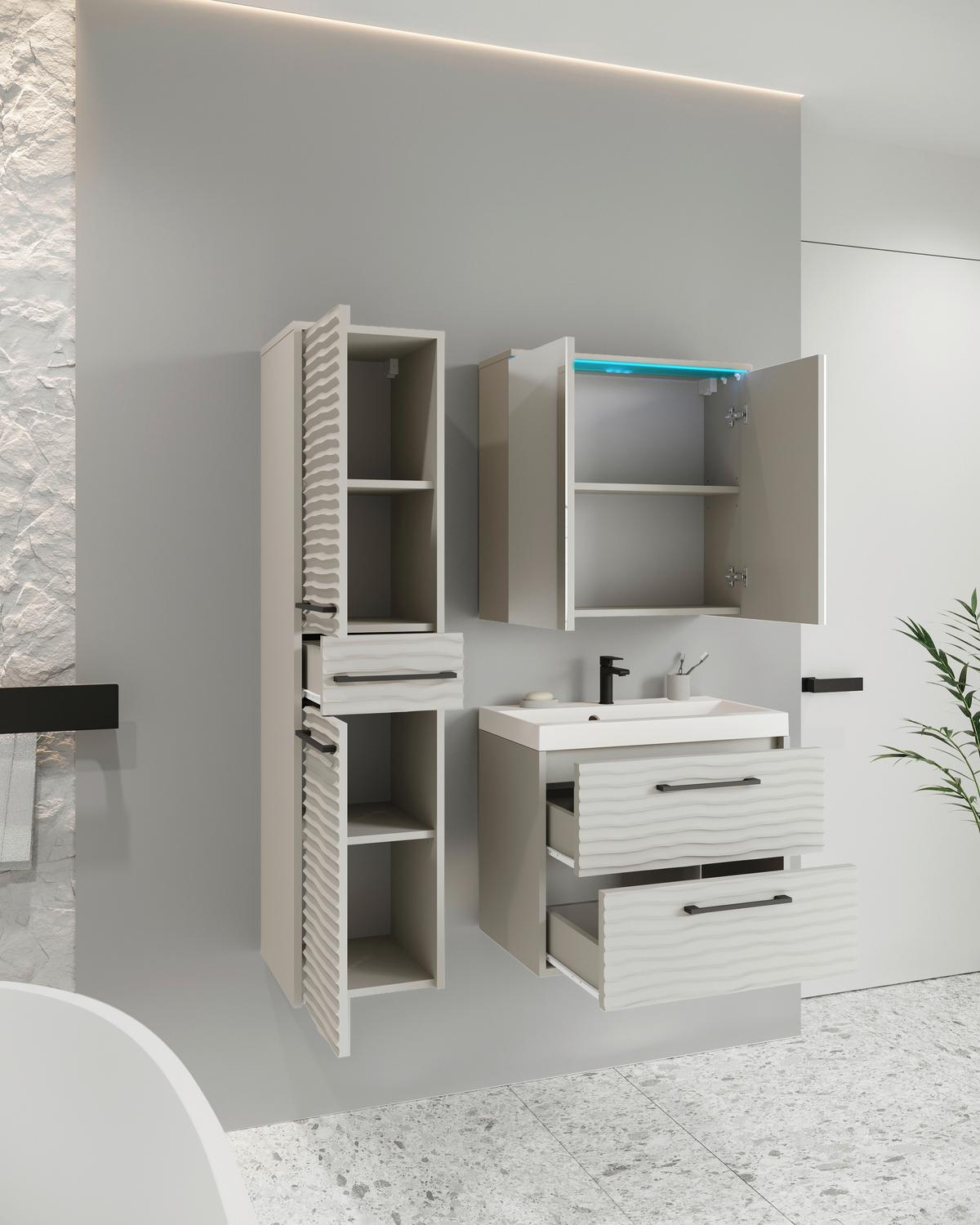 Badezimmer Toronto 4-Teilig Kaschmir/Beige B: 90 cm - Kaschmir/Kastanieneichefarben, LIFESTYLE, Keramik/Holzwerkstoff (90/130/35cm) - P & B
