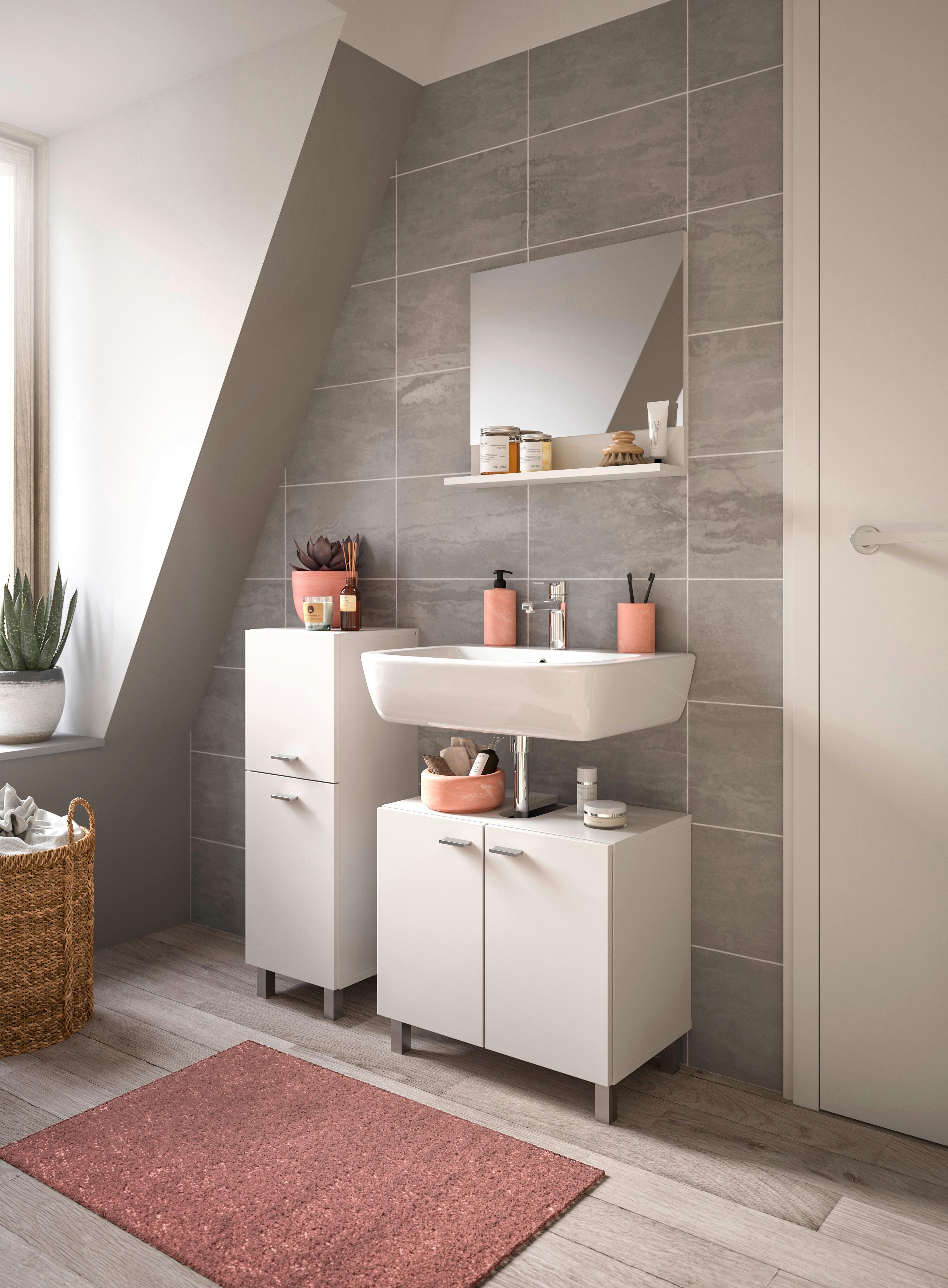 Badezimmer Boston Weiß B: 87 Cm - Silberfarben/Weiß, MODERN, Glas/Holzwerkstoff (87cm) - MID.YOU