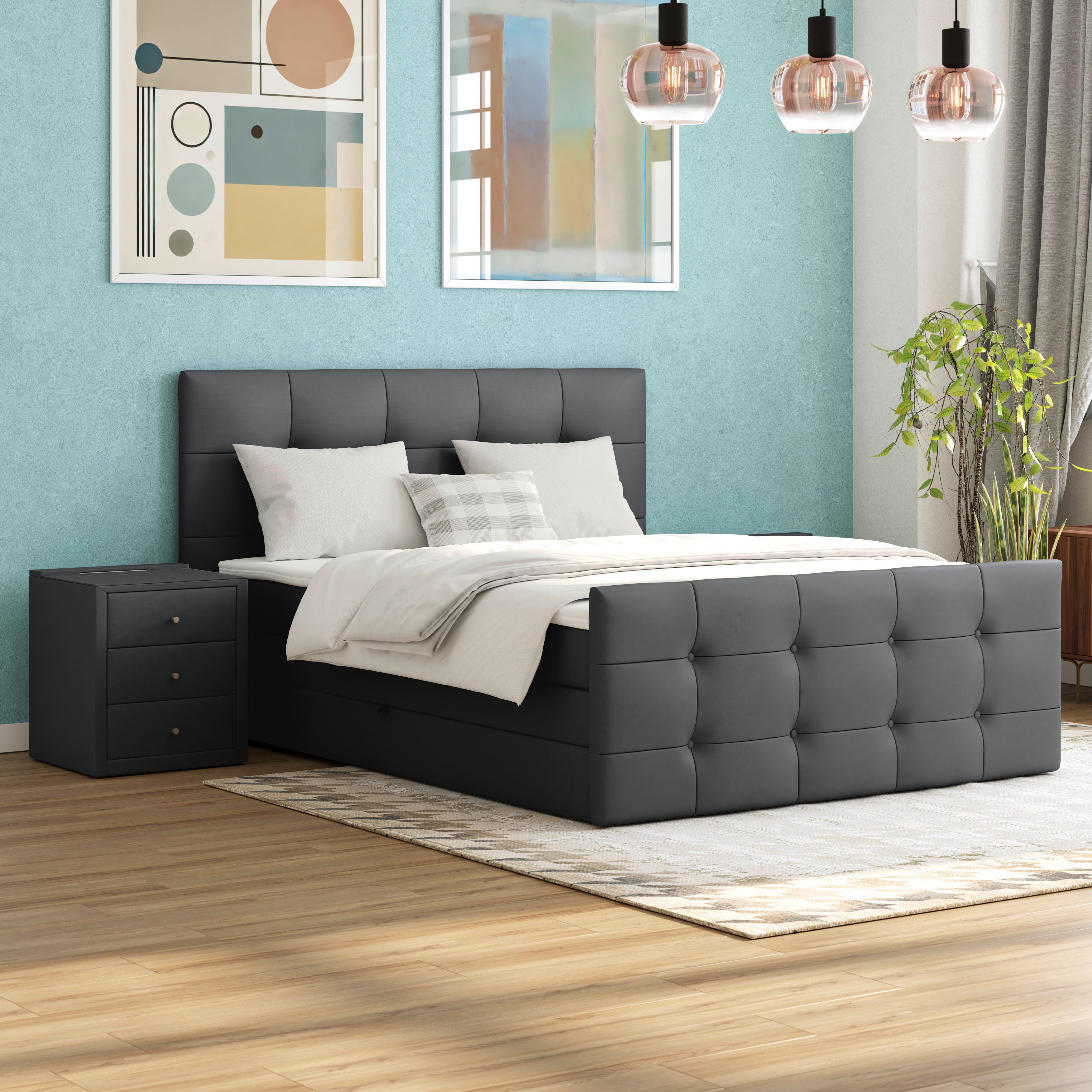Boxspringbett Josie 180 - Dunkelgrau/Schwarz, MODERN, Holz/Holzwerkstoff (180/200cm)