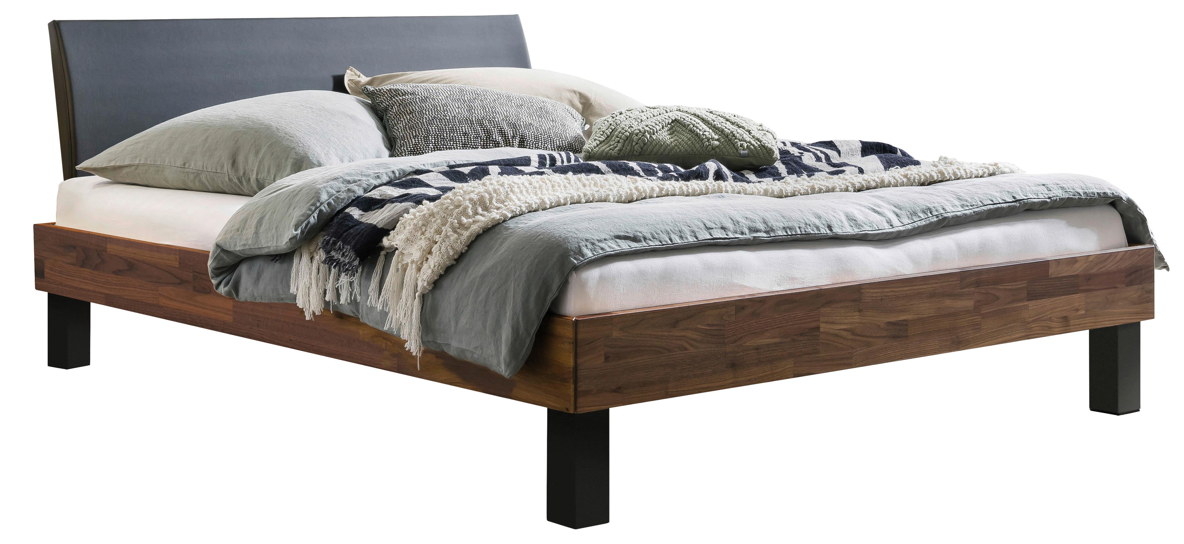 Bett Sondrio Mit Gepolstertem Kopfteil 200x200 - Anthrazit/Nussbaumfarben, Natur, Holz/Textil (200/200cm) - Hasena