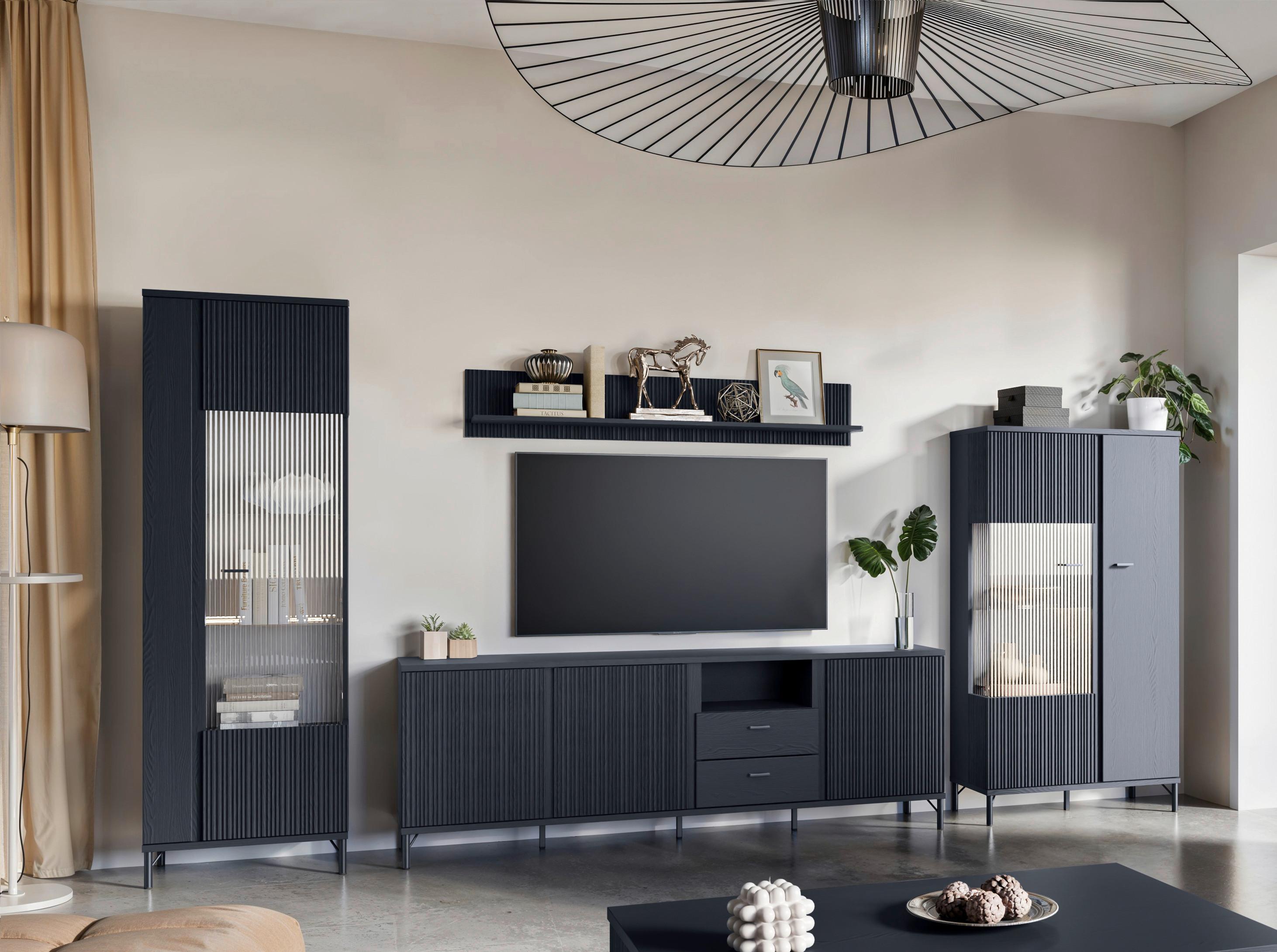 Stapelprogramm Lusaka Schwarz B: 350 cm - Schwarz, Trend, Glas/Holzwerkstoff (350/194/40cm)