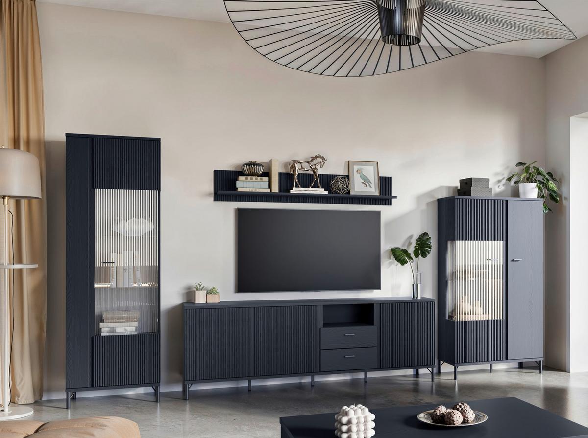 Stapelprogramm Lusaka Schwarz B: 350 cm - Schwarz, Trend, Glas/Holzwerkstoff (350/194/40cm)