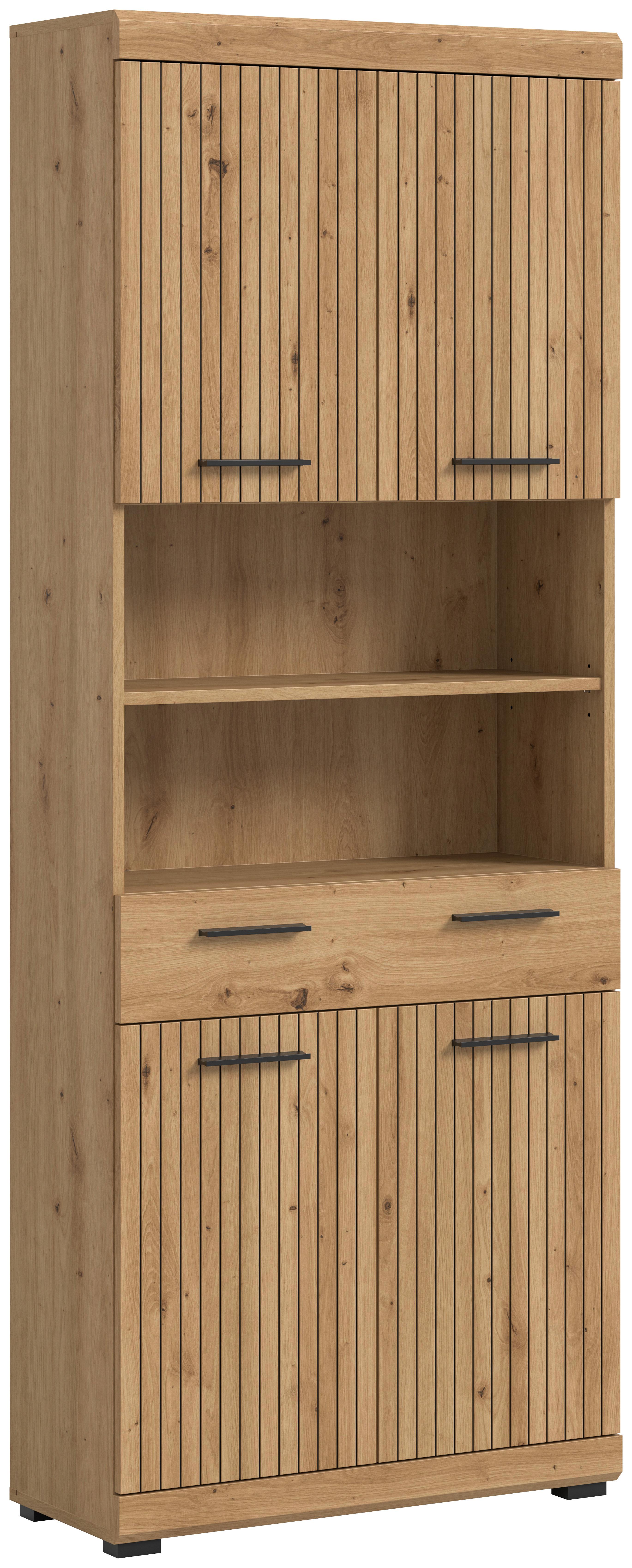 Hochschrank Scout Eiche Artisan Dekor B: 74cm - Schwarz/Eiche Artisan, Trend, Holzwerkstoff (74/191/31cm) - MID.YOU