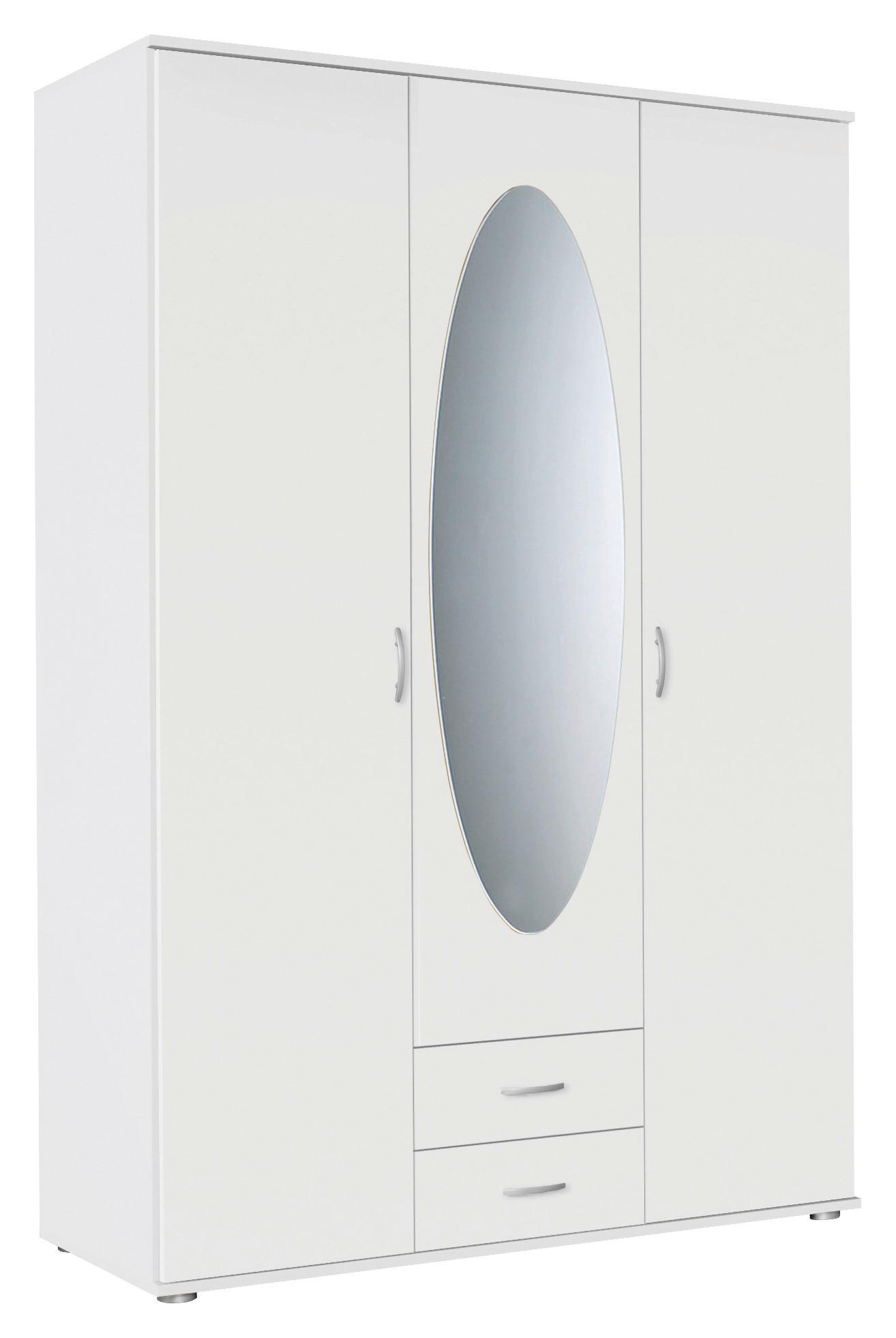 Drehtürenschrank Mit Spiegel 127cm Paul 3 Sp - Weiß, KONVENTIONELL, Holzwerkstoff (127/188/52cm)