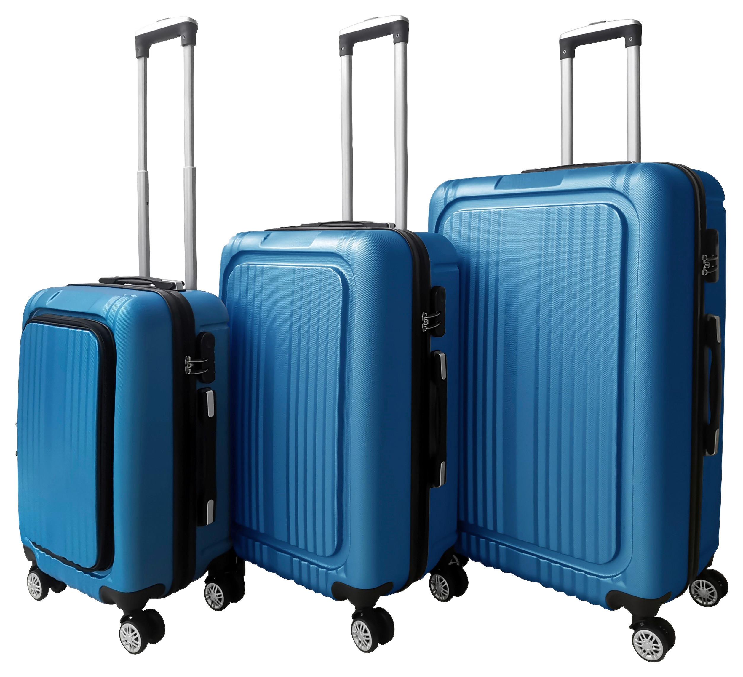 Reisekoffer Set 3-tlg Verona 4 Rollen Hartschale - Blau, Design, Kunststoff/Textil - Luca Bessoni
