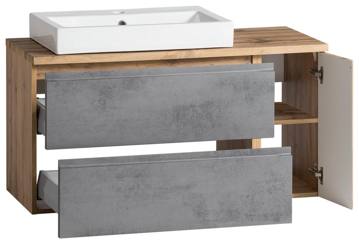 Waschbecken mit Unterschrank Varese B: 105 cm Grau - Eiche Wotan/Weiß, MODERN, Keramik/Holzwerkstoff (105cm) - Held