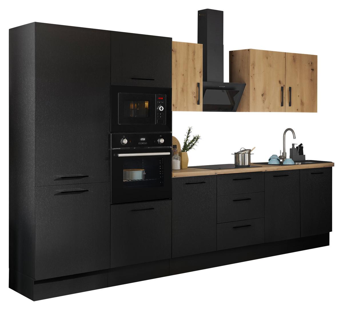 Küchenblock Turin Schwarz/Eiche Dekor B: 330 cm - Schwarz/Eiche Artisan, Basics, Holzwerkstoff (330cm) - MID.YOU