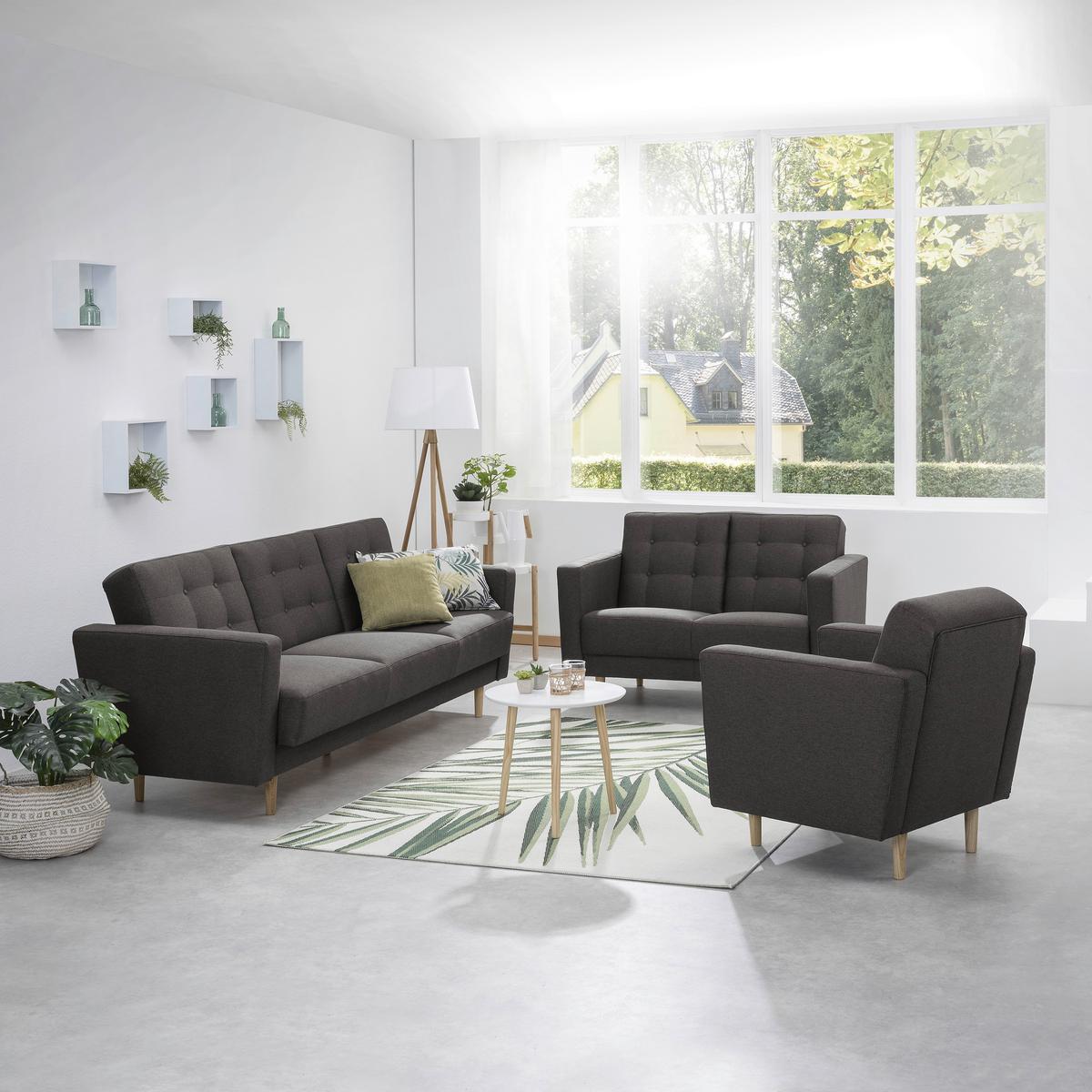 2-Sitzer-Sofa + Schlaffunktion Jasmin mit Armlehnen Anthrazit - Eschefarben/Anthrazit, MODERN, Textil (128/81/83cm) - Max Winzer