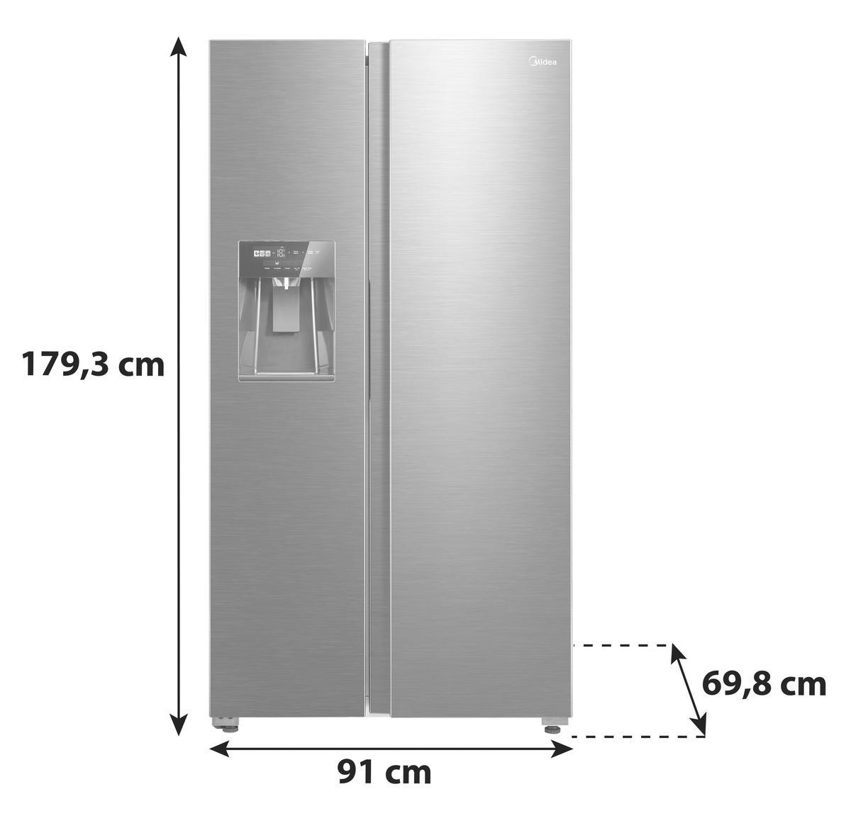 Side-By Side MDRS761MYC45, 376 Liter - Schwarz, Basics, Kunststoff/Metall (91cm) - Midea