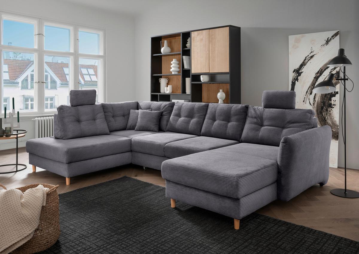 Wohnlandschaft Brizzini Grau S: 206x228x352 Cm - Naturfarben/Grau, MODERN, Textil (206/338-352/176cm) - Livetastic