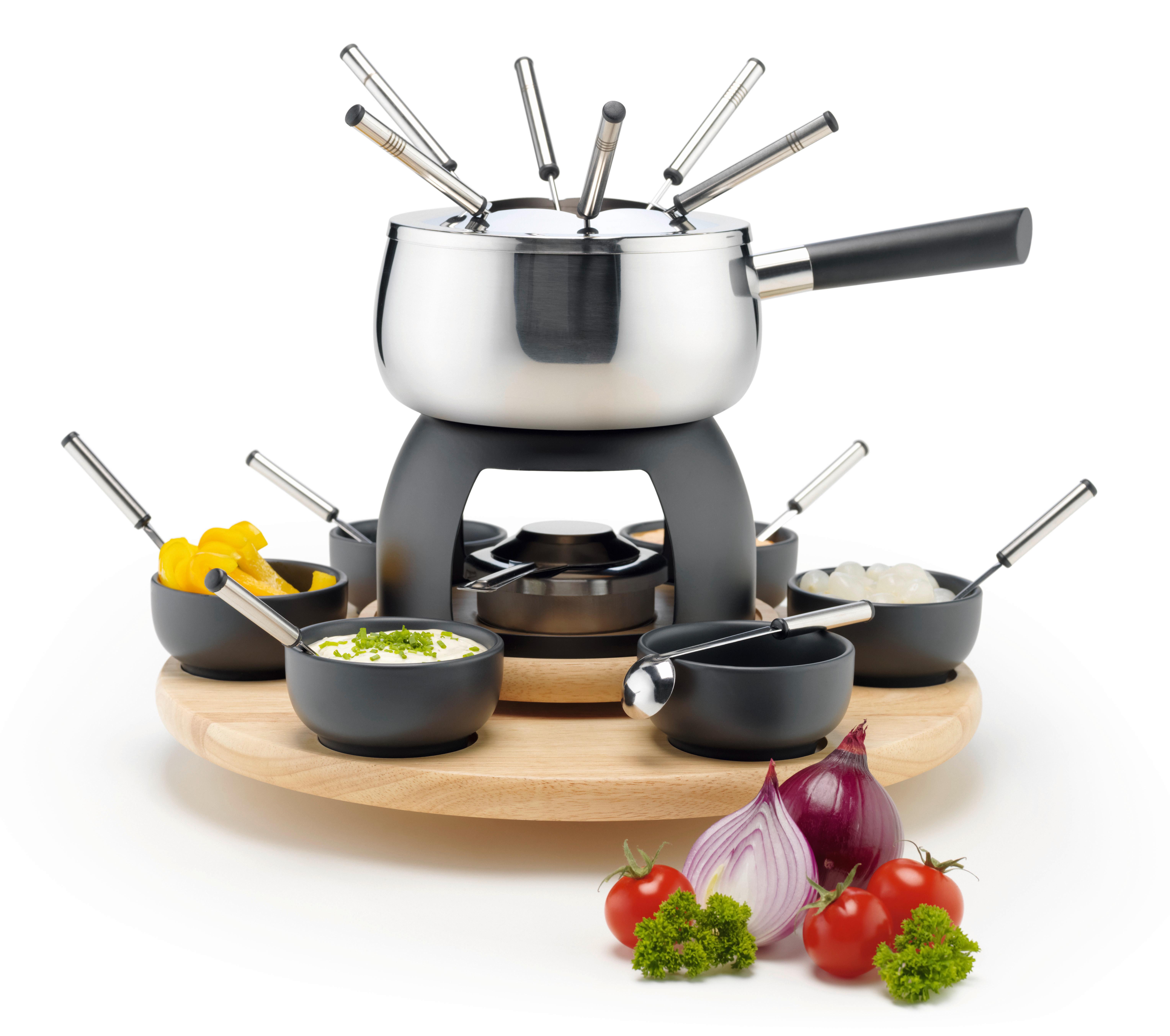 Fondueset Braun Schwarz B: 45 Cm - Silberfarben/Schwarz, Basics, Holz/Metall (45/45/21cm) - Mäser