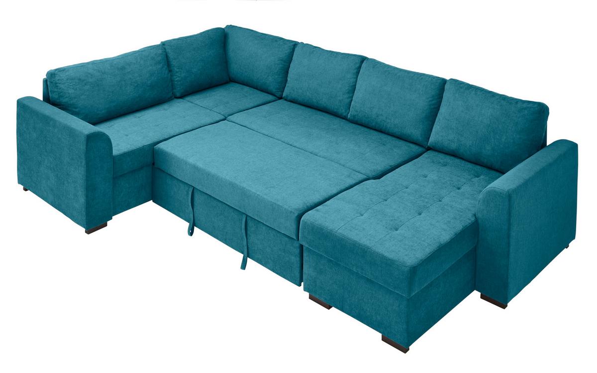 Rozkládací sedací souprava Reno U, barva petrolej - petrolej/černá, Design, textil/plast (205/311/160cm) - Xora