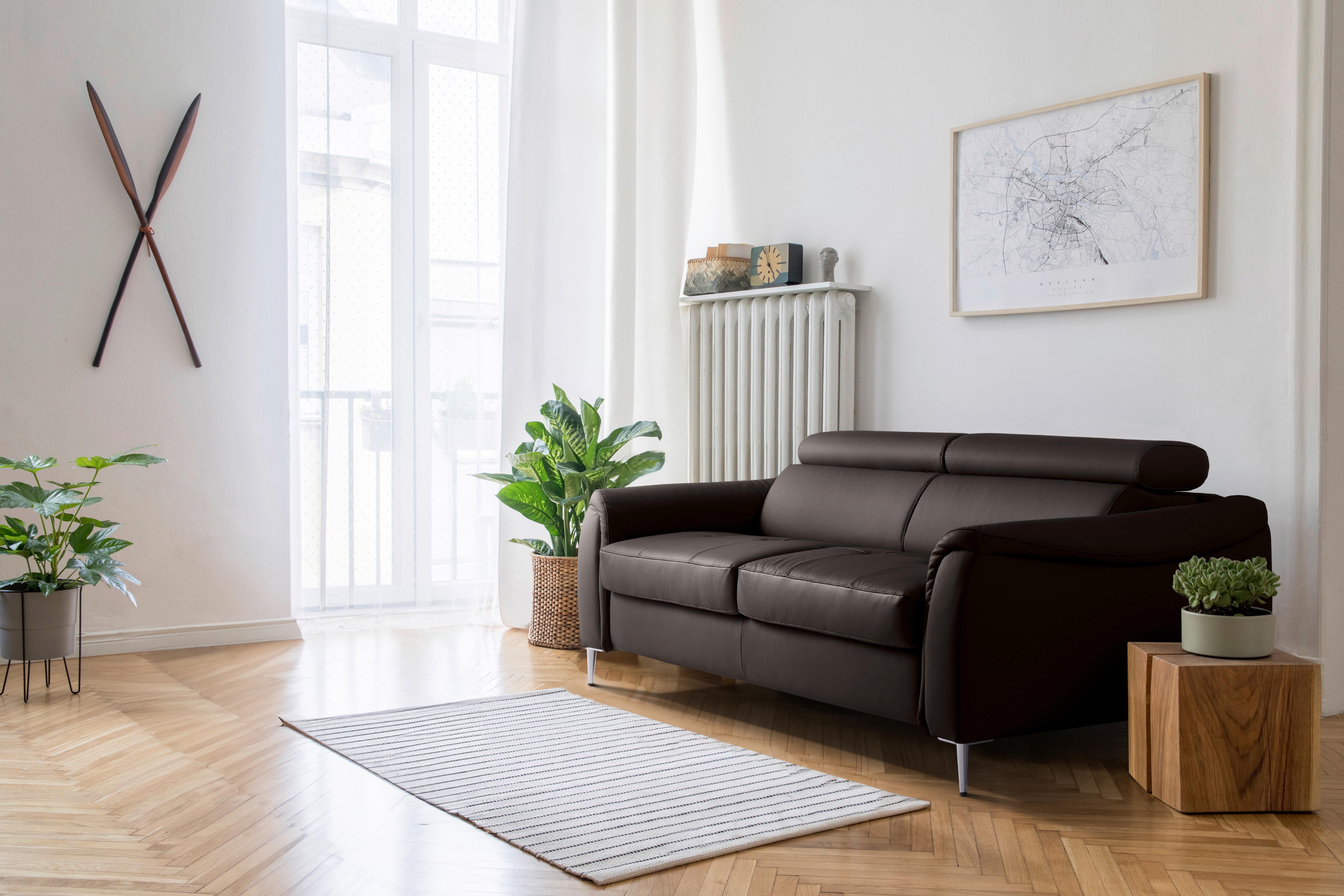 Schlafsofa Pafos Dunkelbraun Lederlook, Rindsleder B: 203cm - Dunkelbraun, Design, Leder/Textil (203/77-98/103cm) - MID.YOU