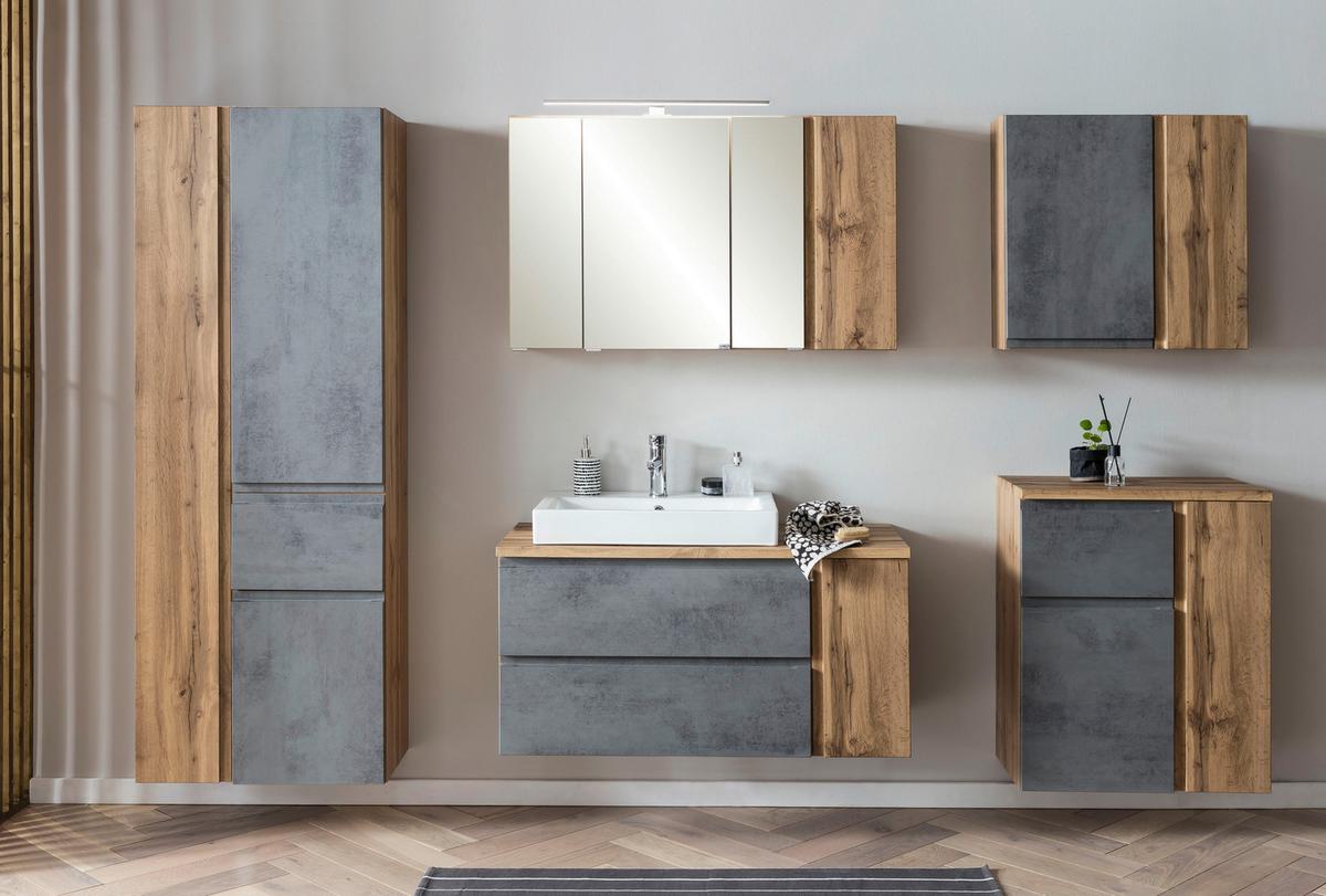 Badezimmer Unterschrank Varese BxH 65x79 cm Grau/ Eiche Dekor - Eiche Wotan/Hellgrau, MODERN, Holzwerkstoff (65/79/35cm) - Held