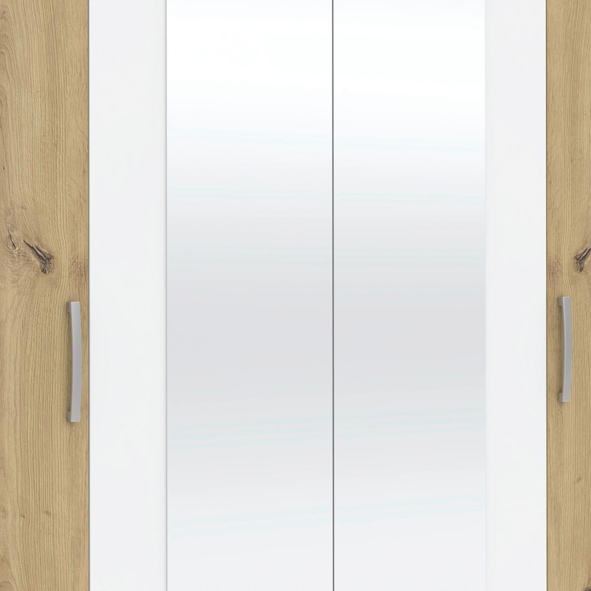 Kleiderschrank Jan, Weiß Eiche Artisan Dekor, B: 180 cm - Weiß/Eiche Artisan, Trend, Glas/Holzwerkstoff (180/210/52cm)
