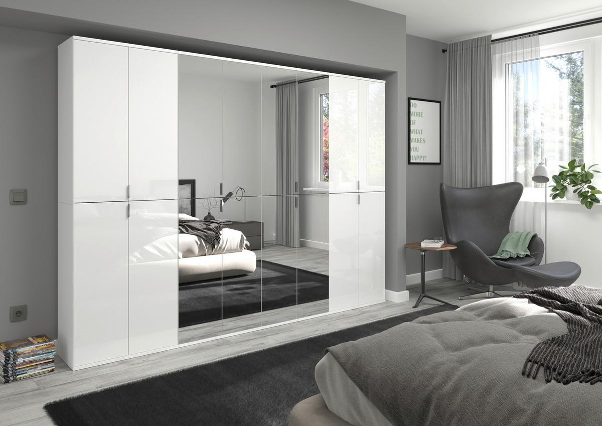Drehtürenschrank Projekt X Weiß Hg B: 244 cm - Weiß Hochglanz/Weiß, MODERN, Glas/Holzwerkstoff (244/193/34cm) - MID.YOU