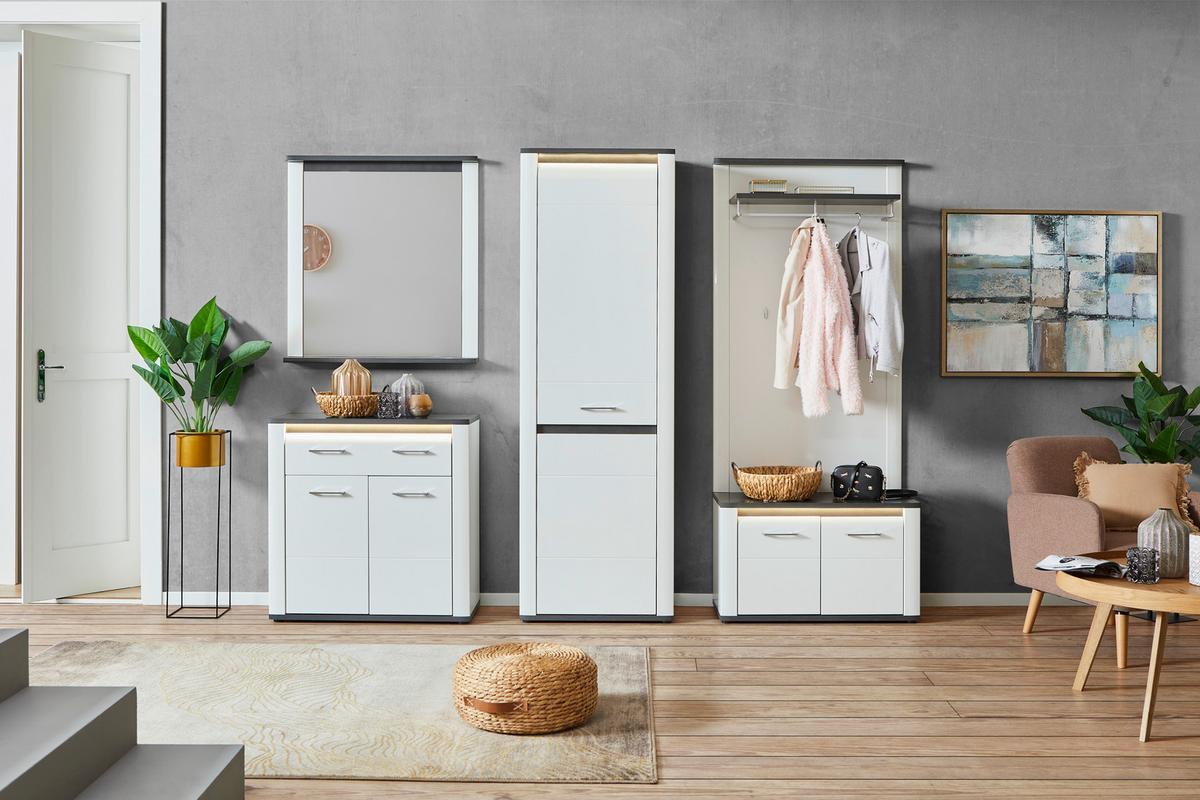 Garderoben-set Alassio Weiß /matera 5--Teilig. Mit Led-Leisten - MODERN, Holzwerkstoff (235/200/37,6cm) - Luca Bessoni