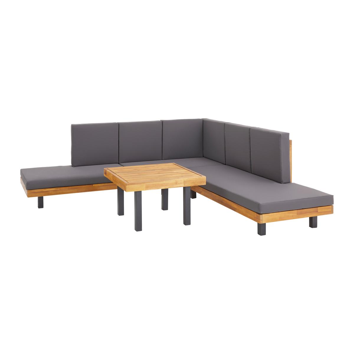 Zahradní sedací souprava GIANNY - šedá/barvy akácie, Moderní, kov/dřevo (232/72/72cm) - Bessagi Garden