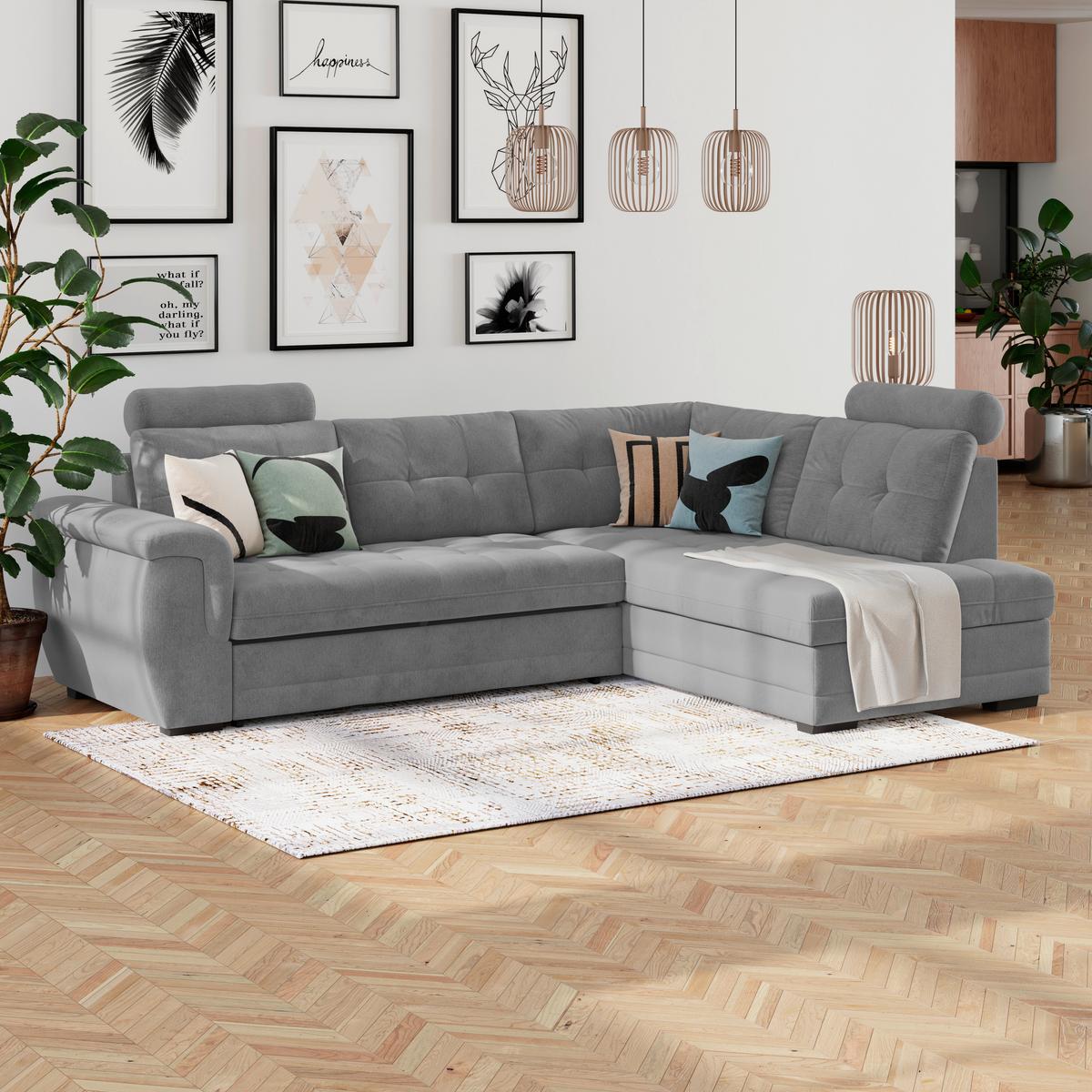 Ecksofa mit Schlaffunktion Falco new Grau 183x251 cm - Schwarz/Grau, KONVENTIONELL, Textil (183/251cm) - Ondega