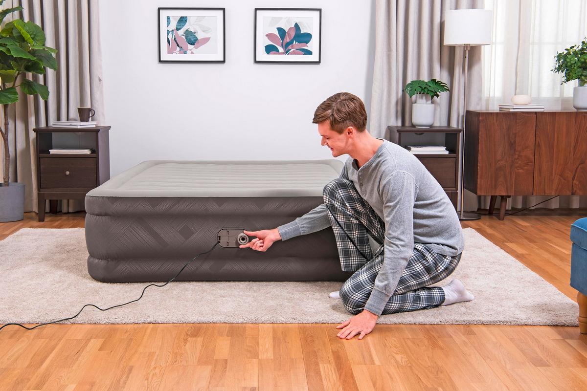 Luftbett Nicole 203x152x46 Cm Bis 350kg, Inkl. Pumpe - Braun/Grau, KONVENTIONELL, Kunststoff/Metall (203cm) - Bestway