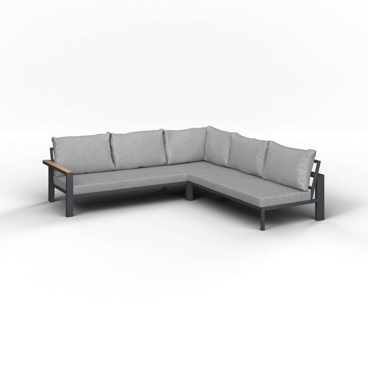 Terasová záhradní souprava MELINA - světle šedá/tmavě šedá, Moderní, kov/dřevo (272/79/84cm) - Bessagi Garden