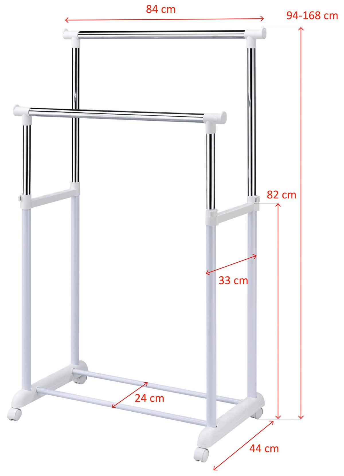 Kleiderwagen Naomi 5 Chromfarben/Weiß B: 84 cm - Chromfarben/Weiß, MODERN, Kunststoff/Metall (84/94-168/44cm)