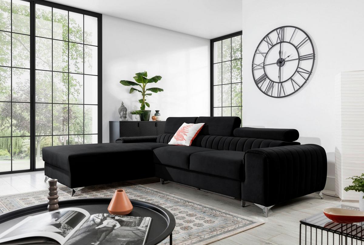 Ecksofa Grayson Schwarz S: 205x278 cm - Silberfarben/Schwarz, Design, Textil (205/278cm) - MID.YOU