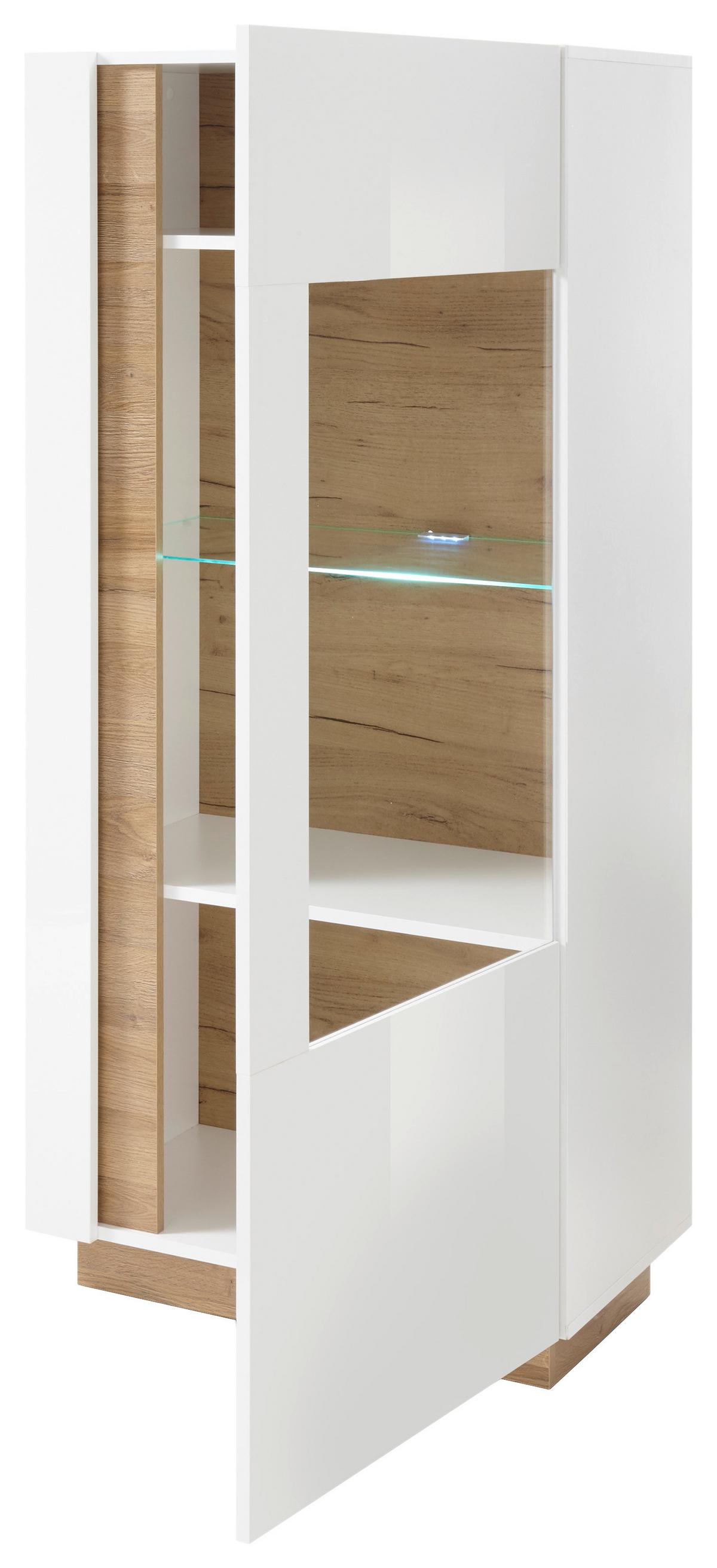 Vitrine Clair Weiß/eiche Dekor B: 72cm - Eichefarben/Weiß, Design, Glas/Holzwerkstoff (72/154/40cm) - MID.YOU